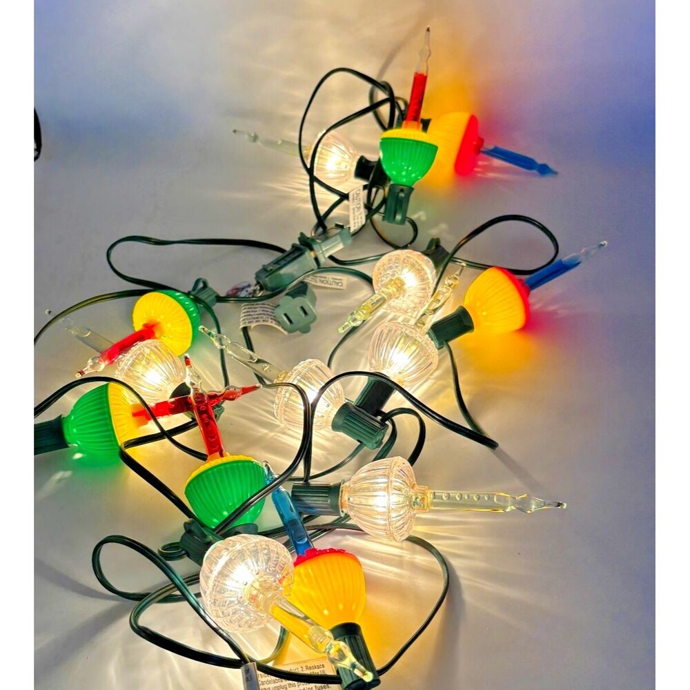 21 Multi-Color Retro Christmas Bubble Lights 7.5' Green Wire - 3 sets Extra bulb